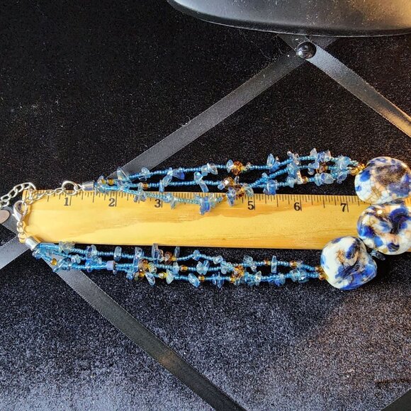 CG Three Stone Blue Beaded Chip Choker Necklace - Picture 2 of 4